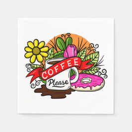 Servilleta De Papel Tatuaje Colorido Café y Donut