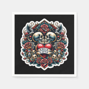 Servilleta De Papel Tatuaje de corazón de esqueleto de amor verdadero 