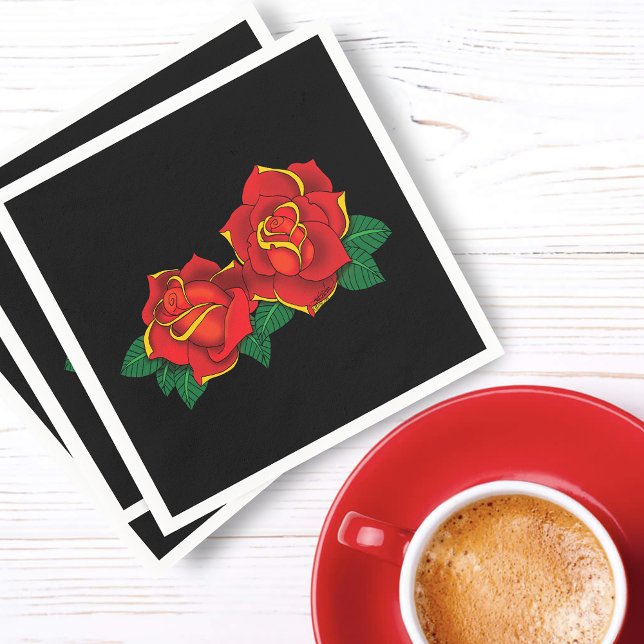Servilleta De Papel Tatuaje tradicional de rosas rojas negrita (Subido por el creador)