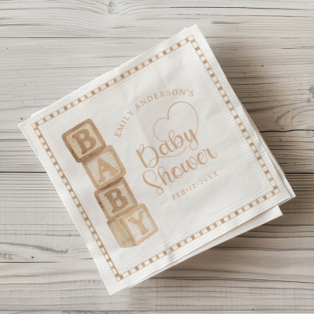 Servilleta De Papel Taupe Baby Blocks Baby Shower Napkins (Baby Shower Napkins)