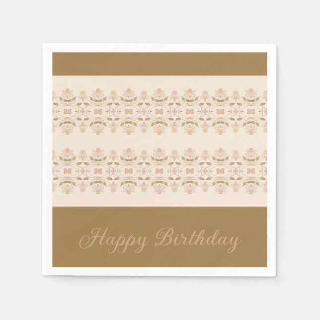 Servilleta De Papel Taupe Con Flora Rosa (Anverso)