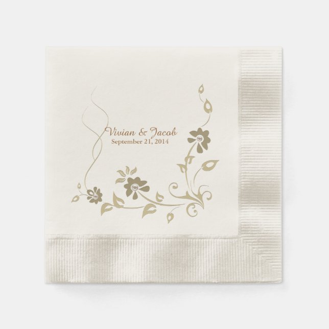 Servilleta De Papel Taupe Floral Custom Wedding Napkins (Anverso)