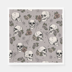 Servilleta De Papel Taupe Gris Cránulos góticos y Rosas Halloween