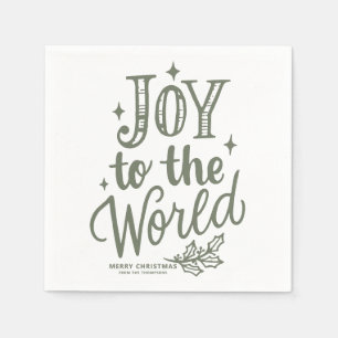 Servilleta De Papel Taupe Verde Alegría al Mundo Letra Navidad