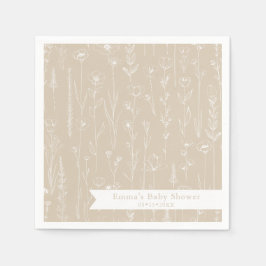 Servilleta De Papel Taupe Wildflower Baby Shower | Floral Pattern