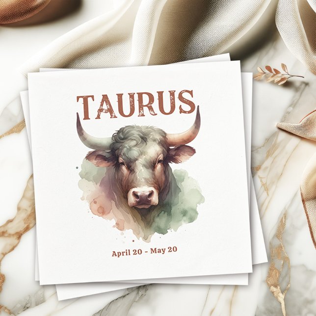 Servilleta De Papel Taurus Bull Zodiac Fiesta de cumpleaños temática (Coordinate Your Taurus Zodiac-Themed Party with Extras Like These Customizable Paper Napkins!)