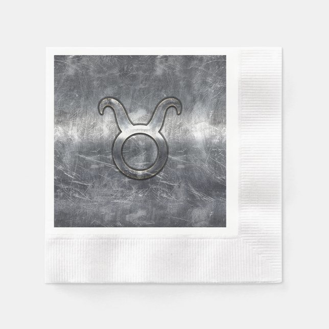 Servilleta De Papel Taurus Zodiac Rótulo Grunge Estilo Plata Molesto (Anverso)