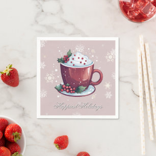 Servilleta De Papel Taza de Chocolate Caliente de Navidad   Rosa Claro