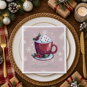 Servilleta De Papel Taza de Chocolate Caliente de Navidad   Rosa Claro