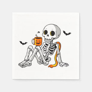Servilleta De Papel Taza de esqueleto de Halloween acogedor con café y