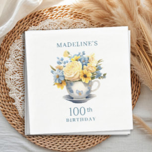 Servilleta De Papel Taza de té Amarillo Flores Azules Cumpleaños 100
