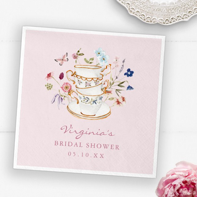 Servilleta De Papel Taza de té rosa fiesta plato de papel (Pink Tea Party Paper Napkins with Butterfly by Painted Paperie
)