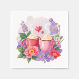 Servilleta De Papel Tazas de Cocoa de San Valentín con Flores y Corazo