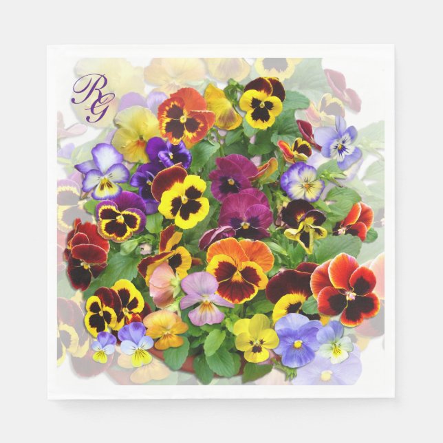Servilleta De Papel Tazón de bonito de Pansies Monograma Napkins (Anverso)