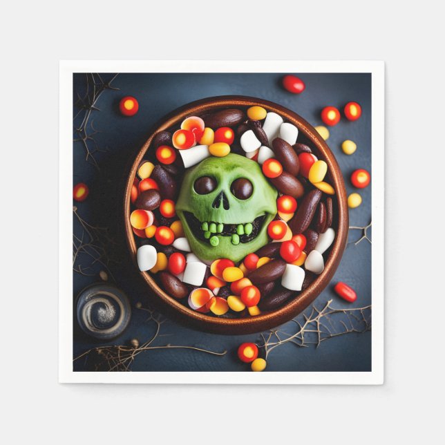 Servilleta De Papel Tazón de dulces espeluznantes de Halloween (Anverso)