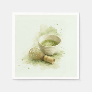 Servilleta De Papel Tazón de Matcha con Pincel de Bambú en Verde Salvi