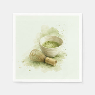 Servilleta De Papel Tazón de Matcha con Pincel de Bambú en Verde Salvi
