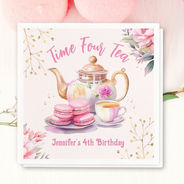 Servilleta De Papel Té 4 cumpleaños Chica rosado Fiesta de té (Subido por el creador)