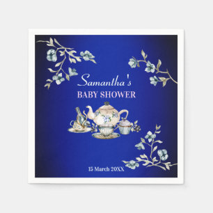 Servilleta De Papel Té alto acuarela rústica vintage azul real