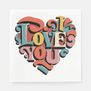 Servilleta De Papel Te Amo Corazón Retro Psicodelia