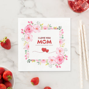 Servilleta De Papel Te Amo Mamá Feliz Día de las Madres Floral Rosa