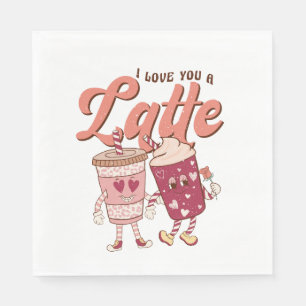 Servilleta De Papel Te amo un latte retro groovy Valentines