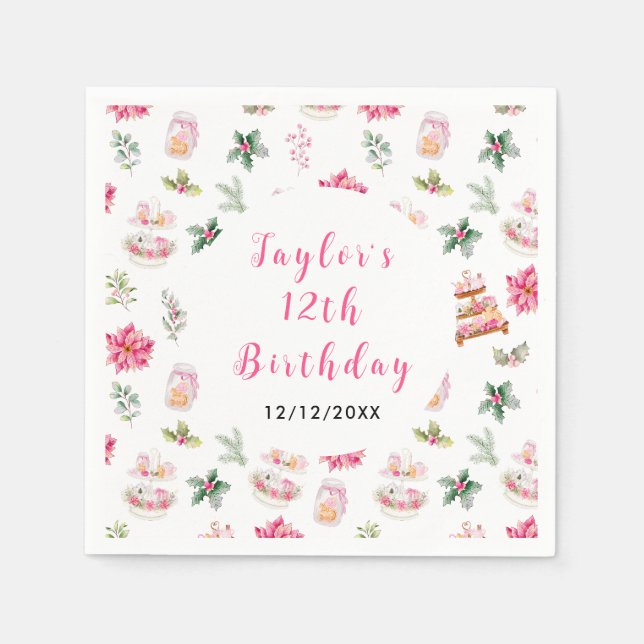 Servilleta De Papel Té de Navidad de Cumpleaños Fiesta Rosa (Anverso)