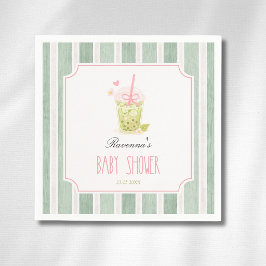 Servilleta De Papel Té Matcha con Burbujas en Rayas Sage para Baby Sho
