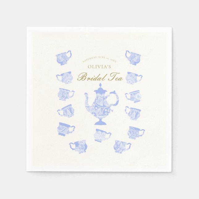Servilleta De Papel Té nupcial azul China ducha con guión de encaje bl (Anverso)