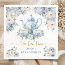 Té para Dos Fiesta de Bebé Niño Floral Azul Dorado