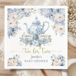 Servilleta De Papel Té para Dos Fiesta de Bebé Niño Floral Azul Dorado