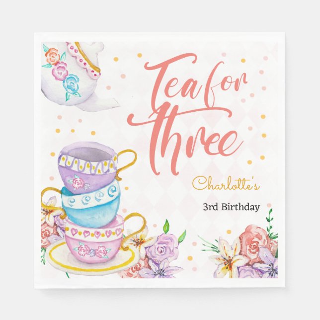 Servilleta De Papel Té para tres, tercer cumpleaños (Anverso)