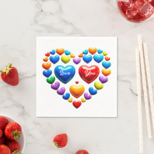 Servilleta De Papel Te quiero con corazones coloridos