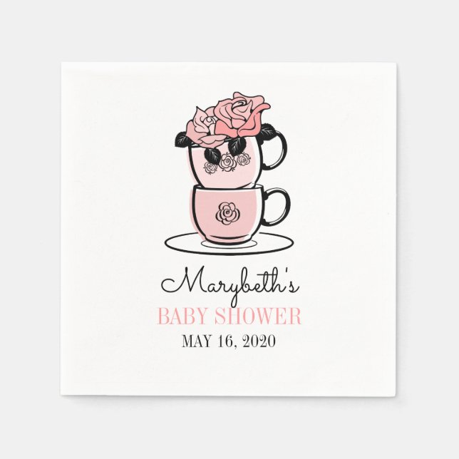 Servilleta De Papel Té Teacup & Flowers Baby Shower Paper Napkin (Anverso)