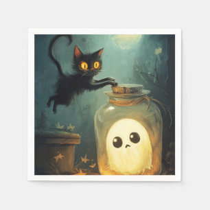 Servilleta De Papel Te tengo - Gato de Halloween y Fantasma