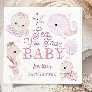 Servilleta De Papel Te Veré Pronto Baby Shower Niña Rosa Océano 