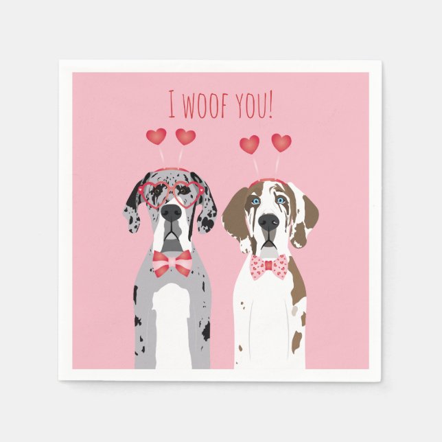 Servilleta De Papel Te Woof Great Dane Dogs Pink Red (Anverso)