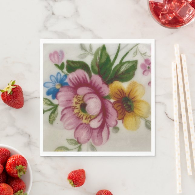 Servilleta De Papel Tea Cup Floral Bouquet Paper Napkin (In situ)
