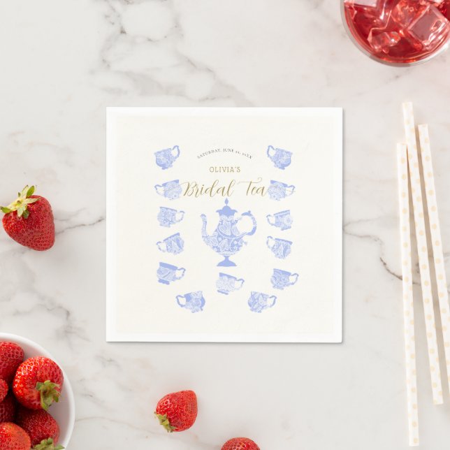 Servilleta De Papel Tea Fiesta Chinoiserie Blue Boho Lace Bridal Showe (In situ)