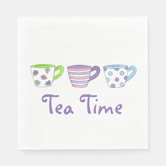 Servilleta De Papel Tea Time Pastel Teacups Cups Tarde Teaparty (Anverso)