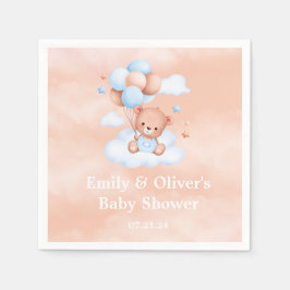 Servilleta De Papel Teady Baby Bear Blue Brown Balloons