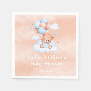 Servilleta De Papel Teady Baby Bear Blue Brown Balloons