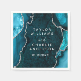 Servilleta De Papel Teal and Silver Agate Marble Wedding