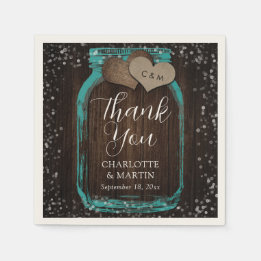 Servilleta De Papel Teal Mason Jar Rustic Wood Thank You Wedding