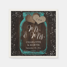 Servilleta De Papel Teal Mason Jar Wood Mr. & Mrs. Wedding