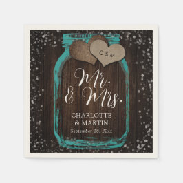 Servilleta De Papel Teal Mason Jar Wood Mr. & Mrs. Wedding