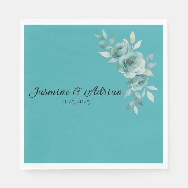 Servilleta De Papel Teal Whisper Blooms Wedding (Anverso)