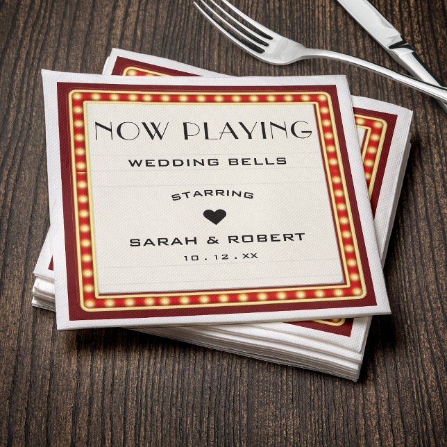 Servilleta De Papel Teatro de cine retro Marquee Rótulo Boda rojo (Retro Cinema Theater Marquee Sign Red Wedding Napkins
)