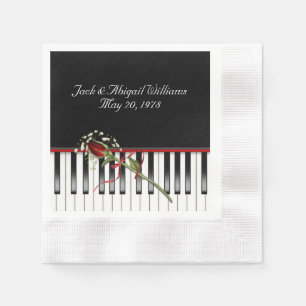 Servilleta De Papel teclado de piano con rosa rojo anverso