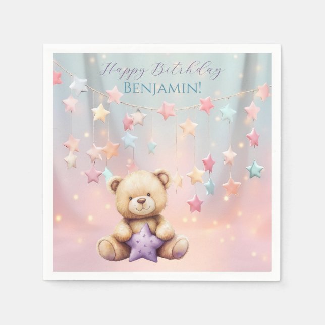 Servilleta De Papel Teddy Bear 1er cumpleaños Globos coloridos (Anverso)